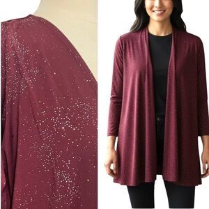 Antthony Burgundy Sparkly Open Front Cardigan Size Large New
